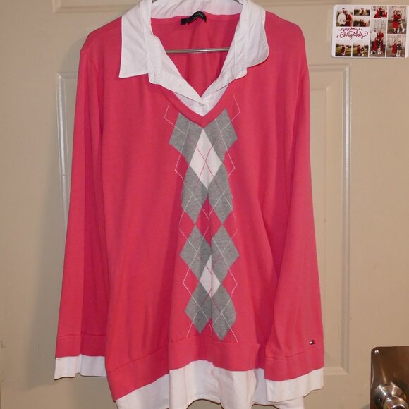 Tommy Hilfiger Plus Size Layered Look Argyle Sweater - Picture 6 of 13